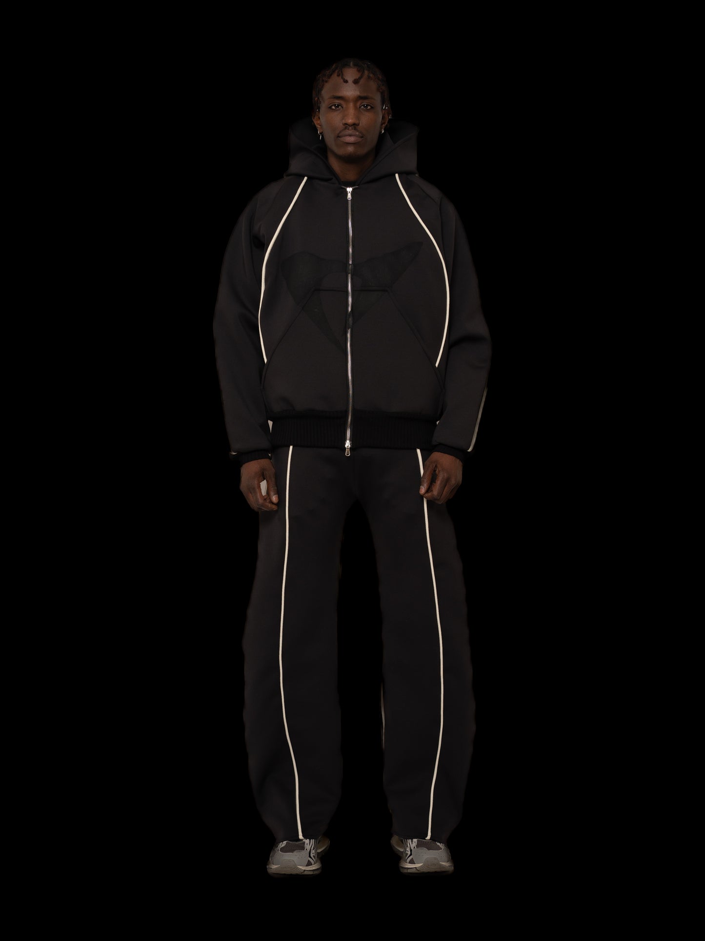 'BLACK LINEAR' ZIP HOODIE