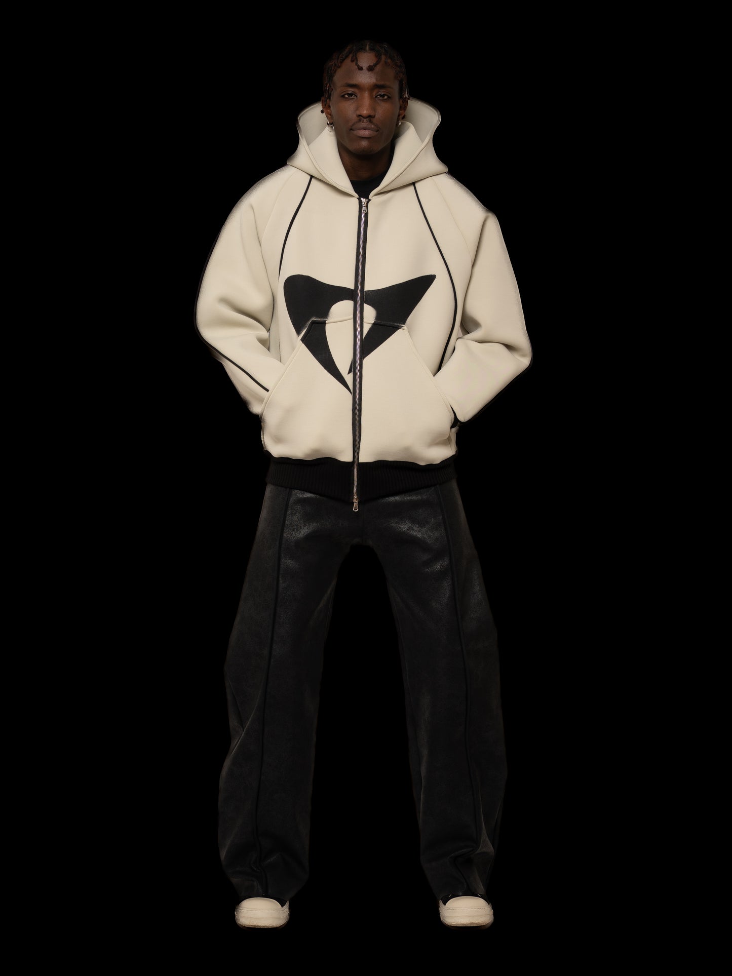 'CREAM LINEAR' ZIP HOODIE