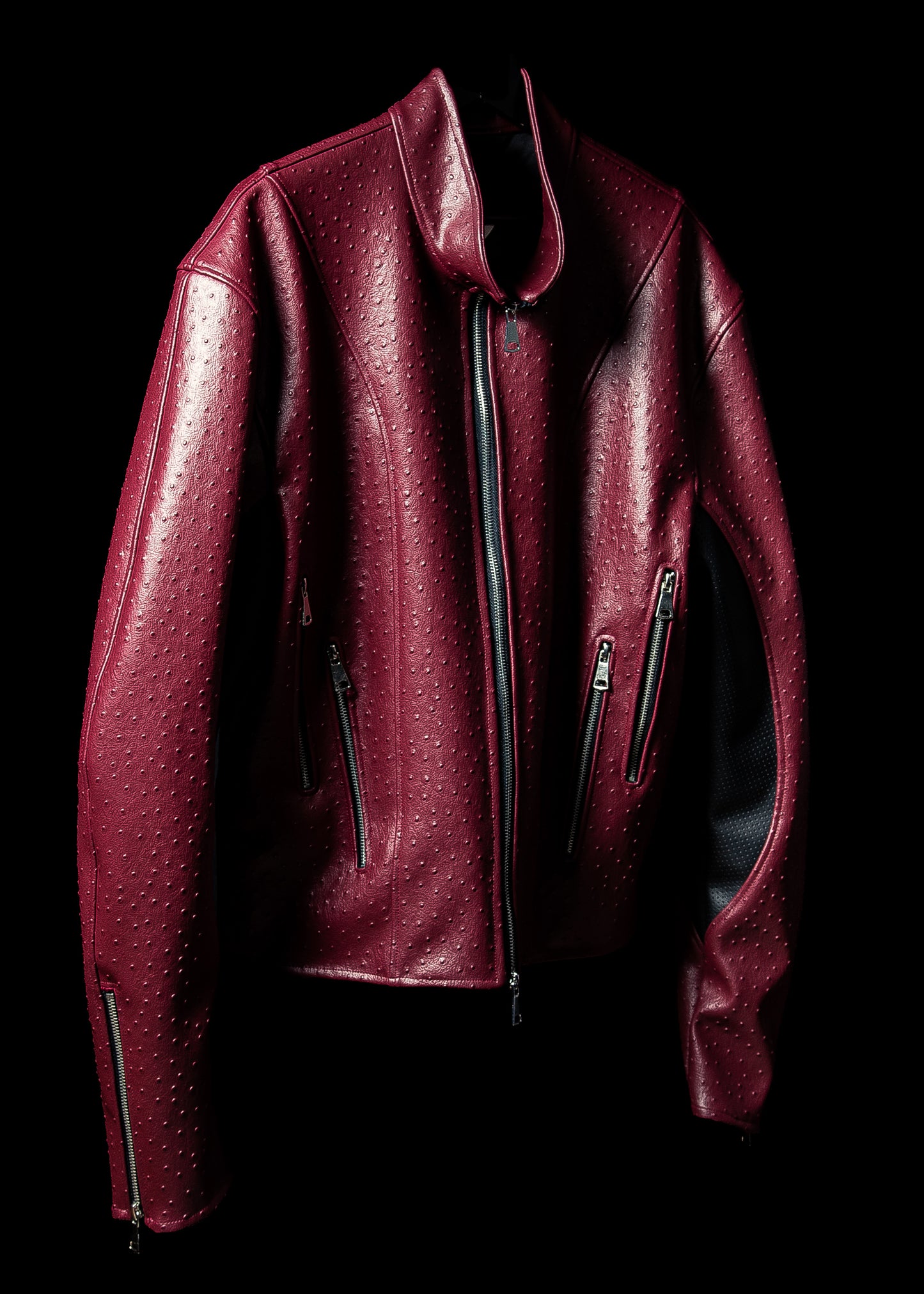 ‘OSTRICH’ LEATHER JACKET [BURGUNDY]