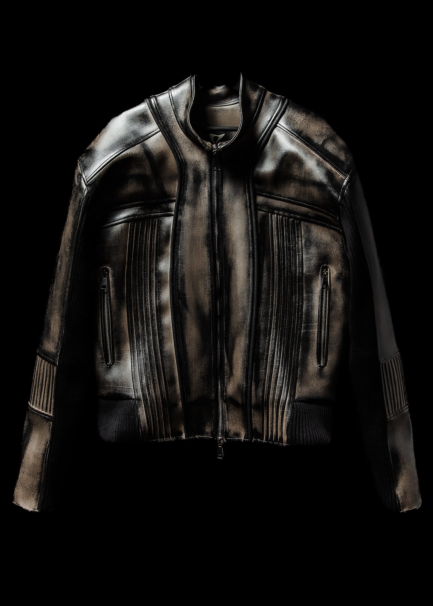 ‘LINEAR’ LEATHER KNITTED JACKET