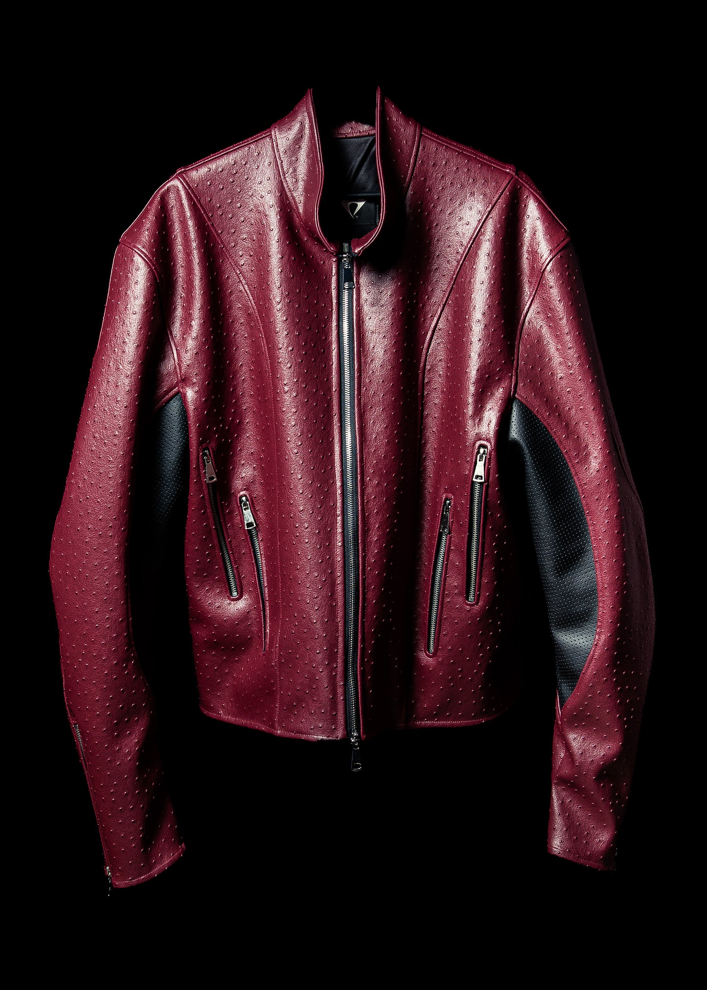 ‘OSTRICH’ LEATHER JACKET [BURGUNDY]