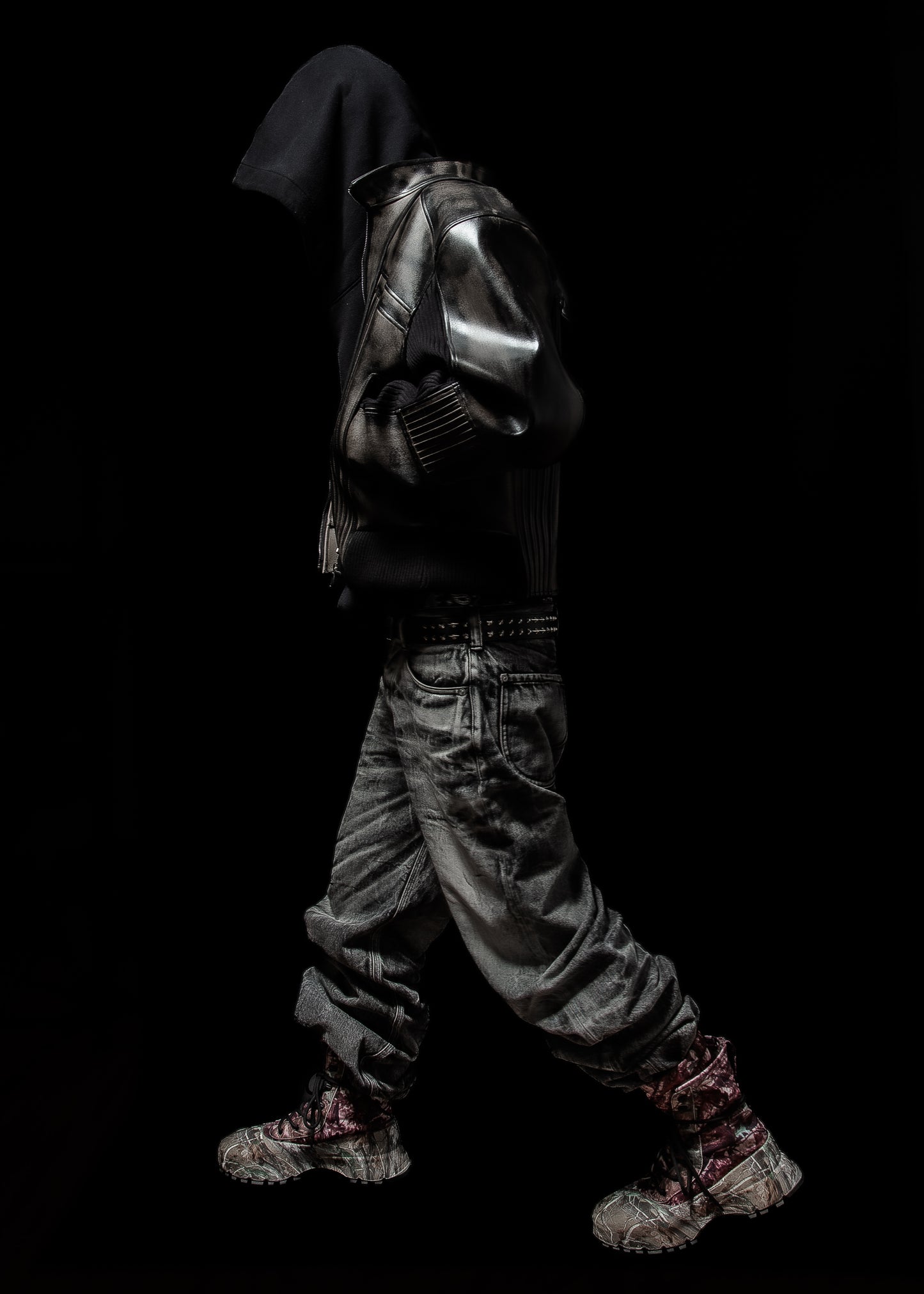 ‘LINEAR’ LEATHER KNITTED JACKET