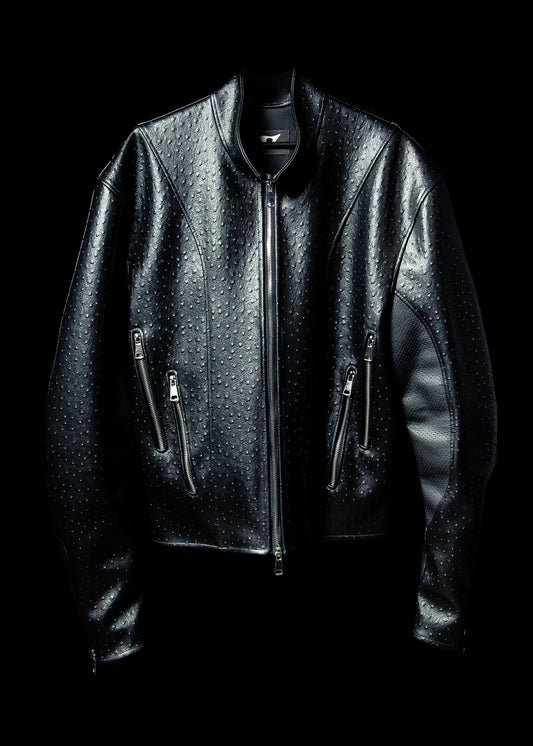 ‘OSTRICH’ LEATHER JACKET [BLACK]