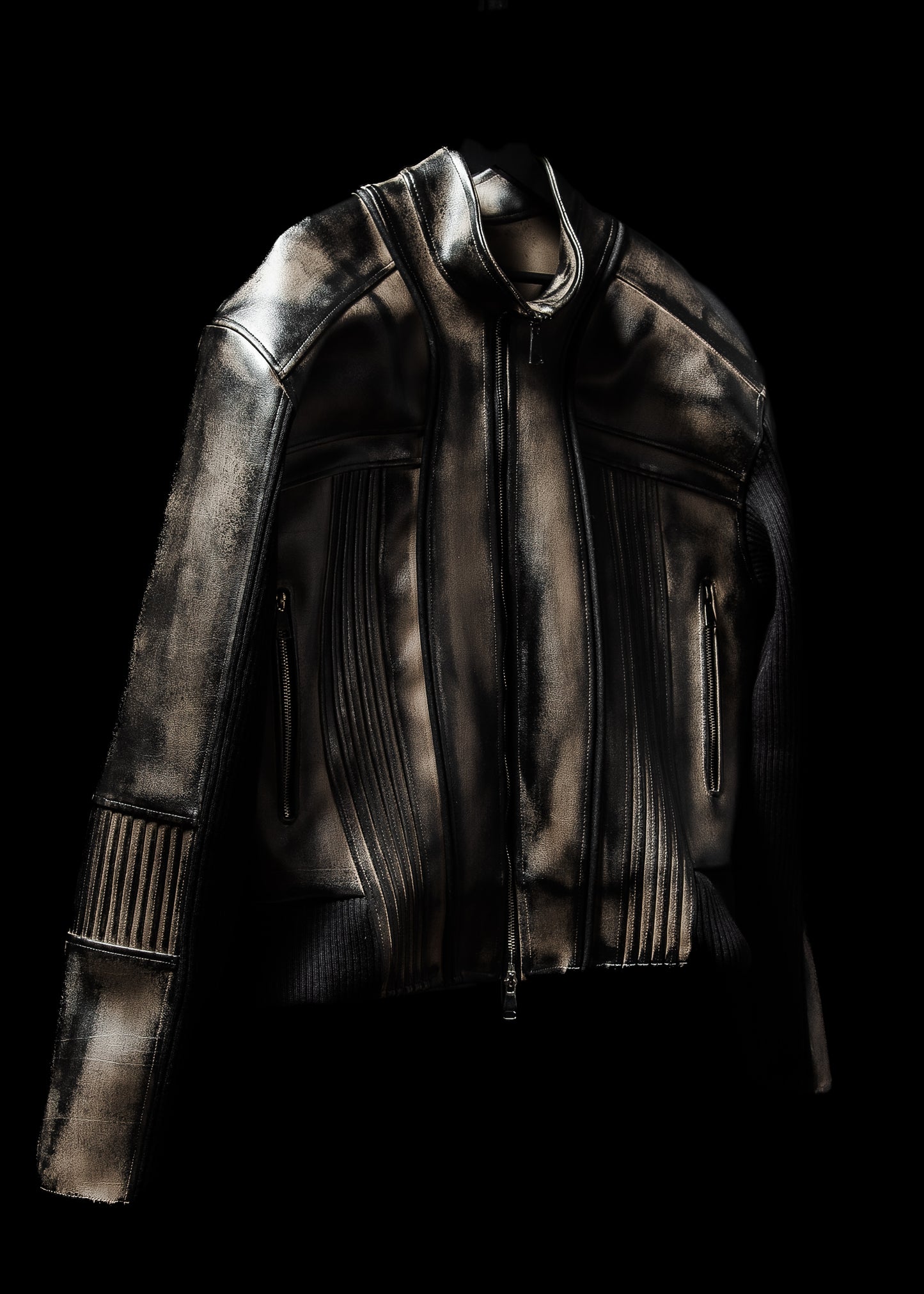 ‘LINEAR’ LEATHER KNITTED JACKET