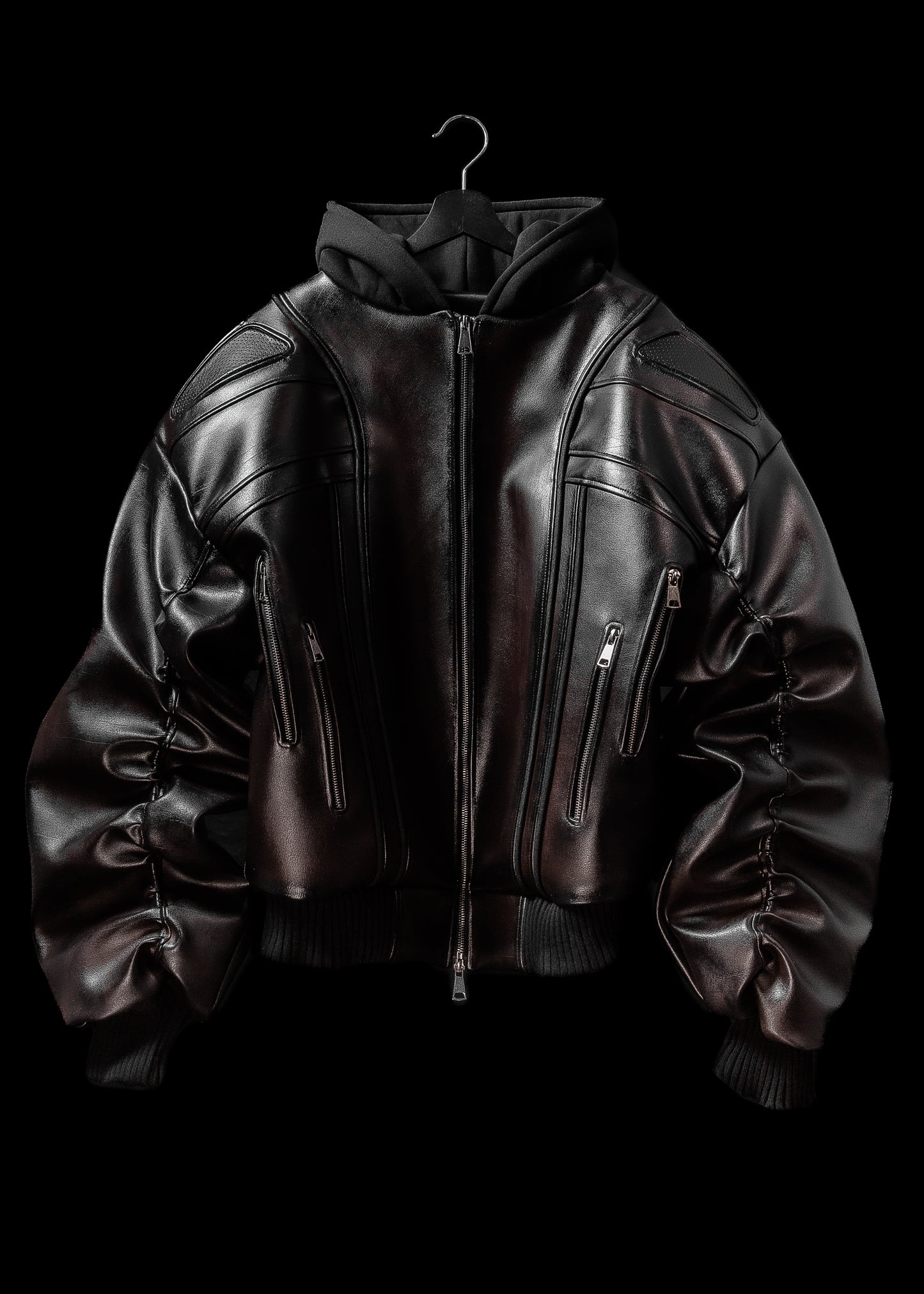 ‘PROTECTION’ LEATHER BOMBER JACKET