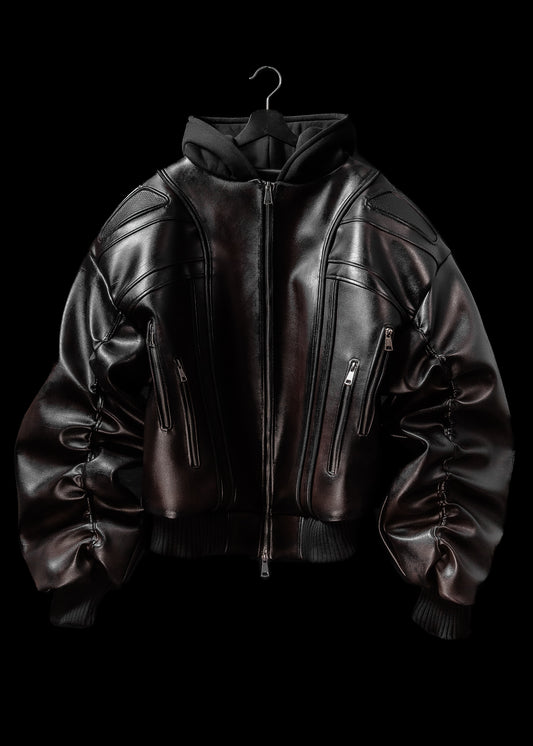 ‘PROTECTION’ LEATHER BOMBER JACKET
