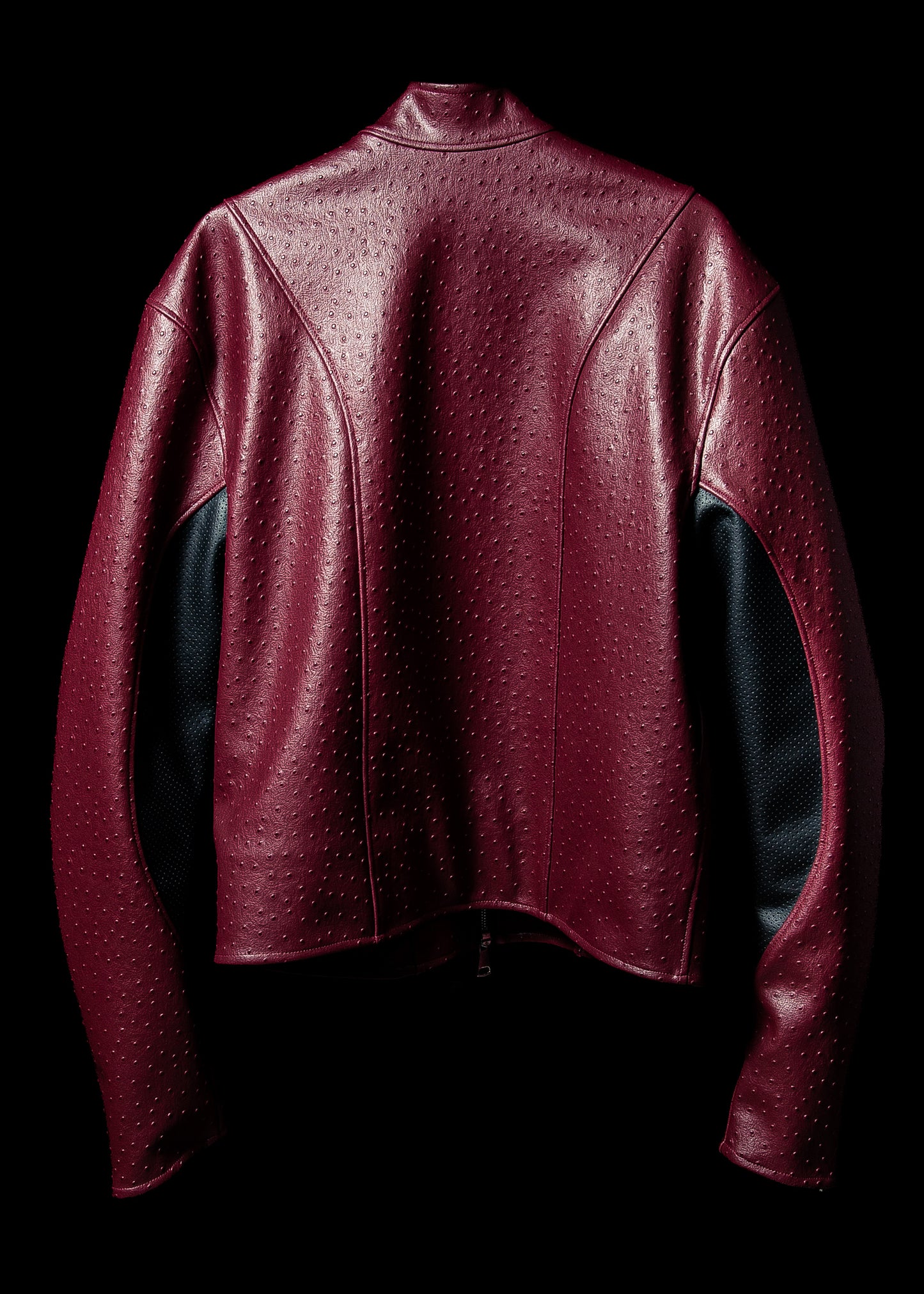 ‘OSTRICH’ LEATHER JACKET [BURGUNDY]